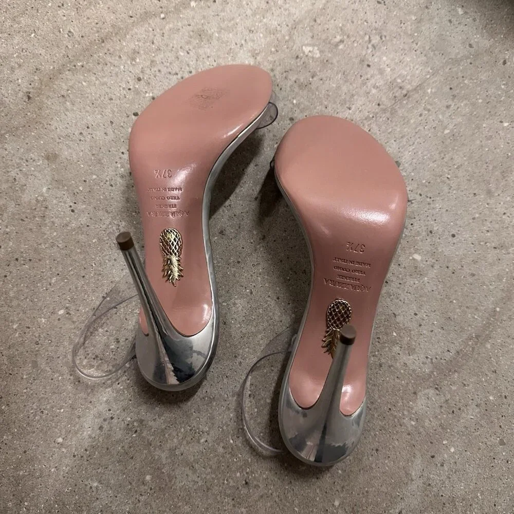 Aquazzura So Nude Plexi 105 Sandals Heels Silver - Picture 7 of 9